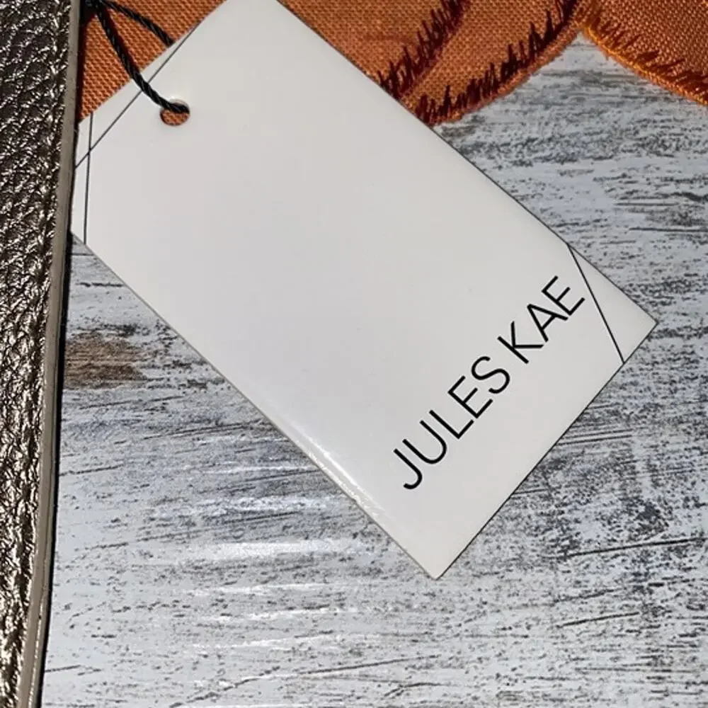 Jules Kae Copper Metallic Pebbled Clutch Zip Top Cosmetic Pouch NWT